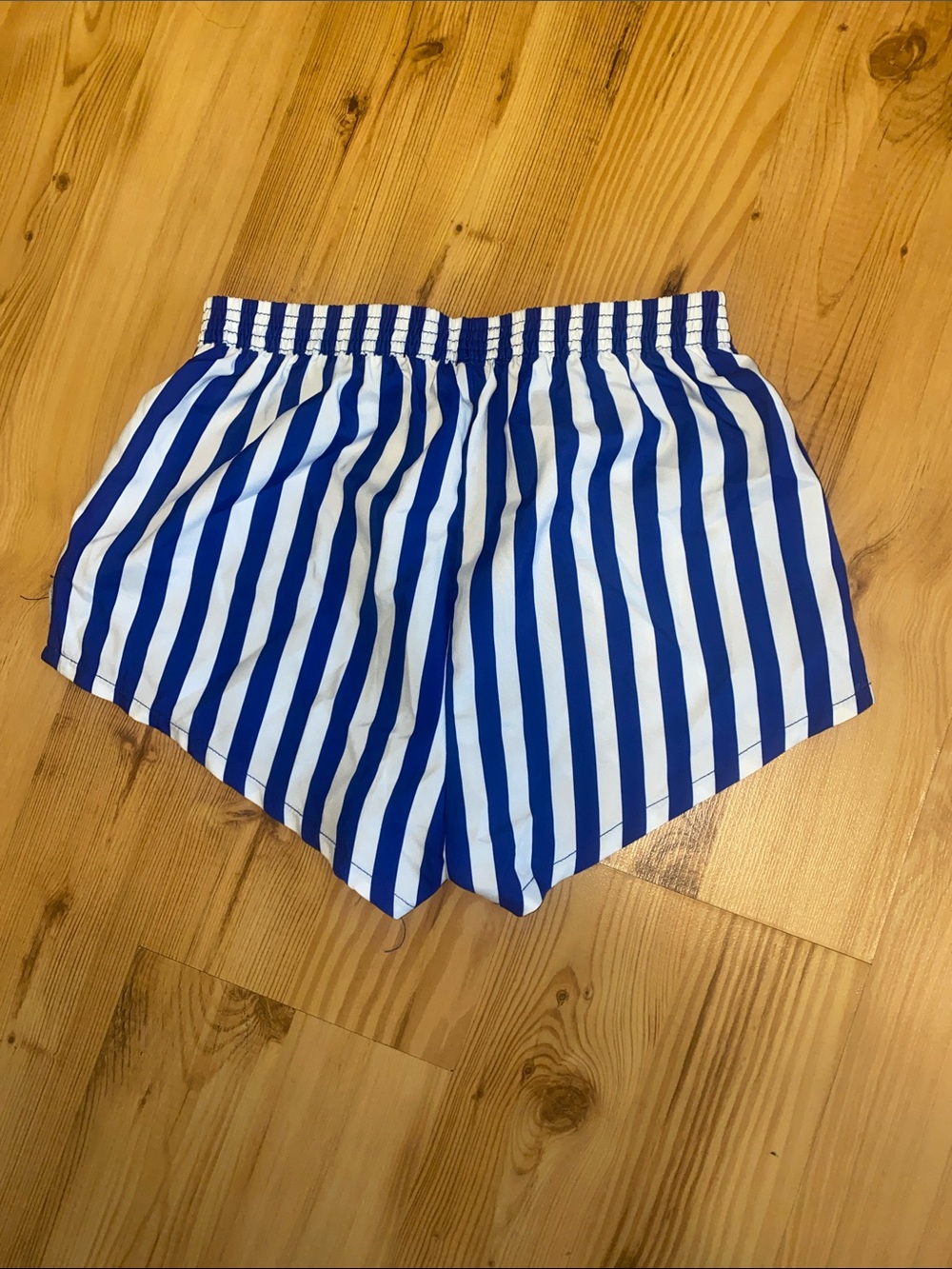 Dolfin Blue and White Vertical Stripe Athletic Shorts - Picture 3 of 4